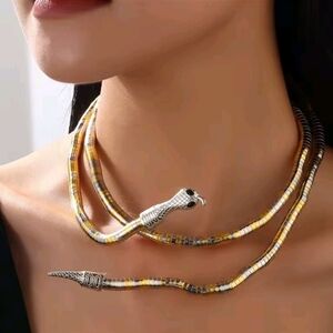 Killstar Serpent Snake Necklace In Mixed Metal Gold, Silver Bronze | NWOT